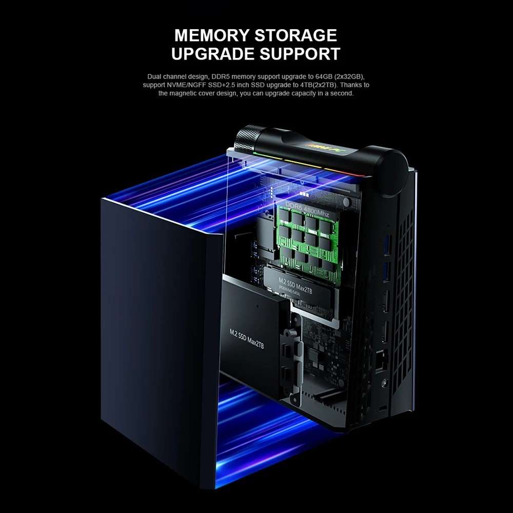 Chatreey AM08 미니 PC AMD Ryzen 7 7735HS 680M 8 코어 게이밍 데스크탑 다채로운 조명 컴퓨터 NVME SSD Wifi6 BT 5.0