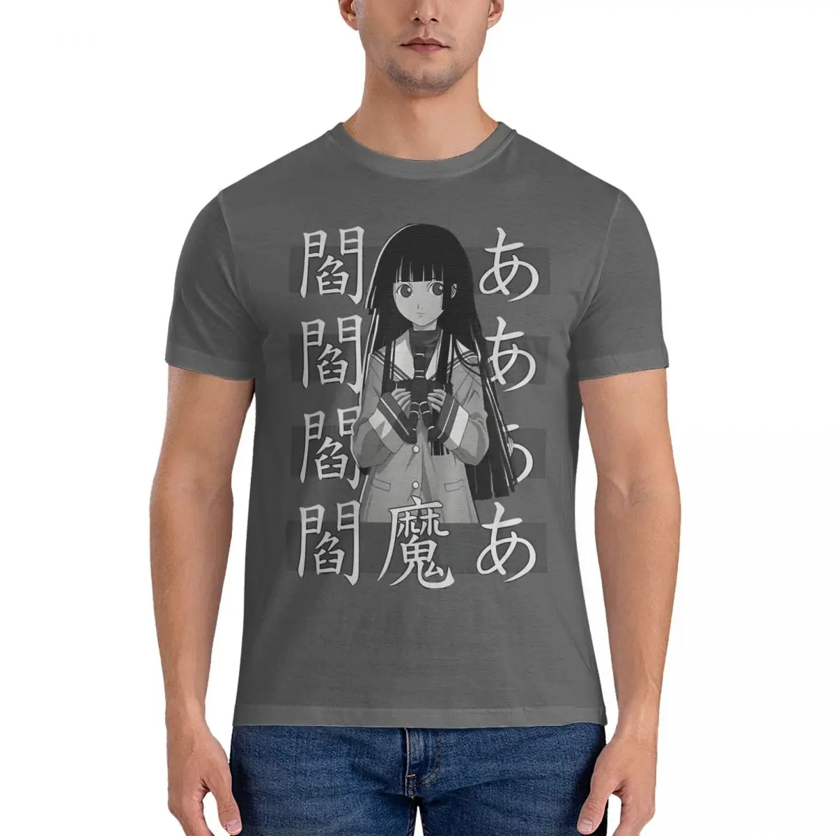 

Мужские футболки, Забавные футболки из 100% хлопка с аниме Хелл-девочкой, футболки с короткими рукавами Enma Ai, одежда с круглым вырезом, идея для подарка