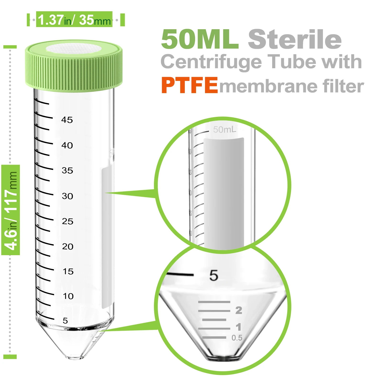 Sterile Centrifuge Tubes Vented Screw Cap for Gas Exchange with PTFE 0.22um Membrane Filter ,Sterile Package,50ml ,8pcs
