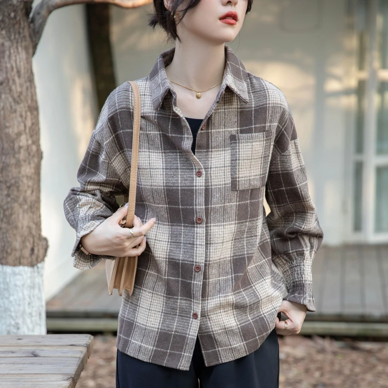 

Plaid Shirt Women's Autumn Winter 2023 New Retro Fashion Foreign Sense Of Luxury Long-sleeved Brushed Layered Shirt Jacket T851