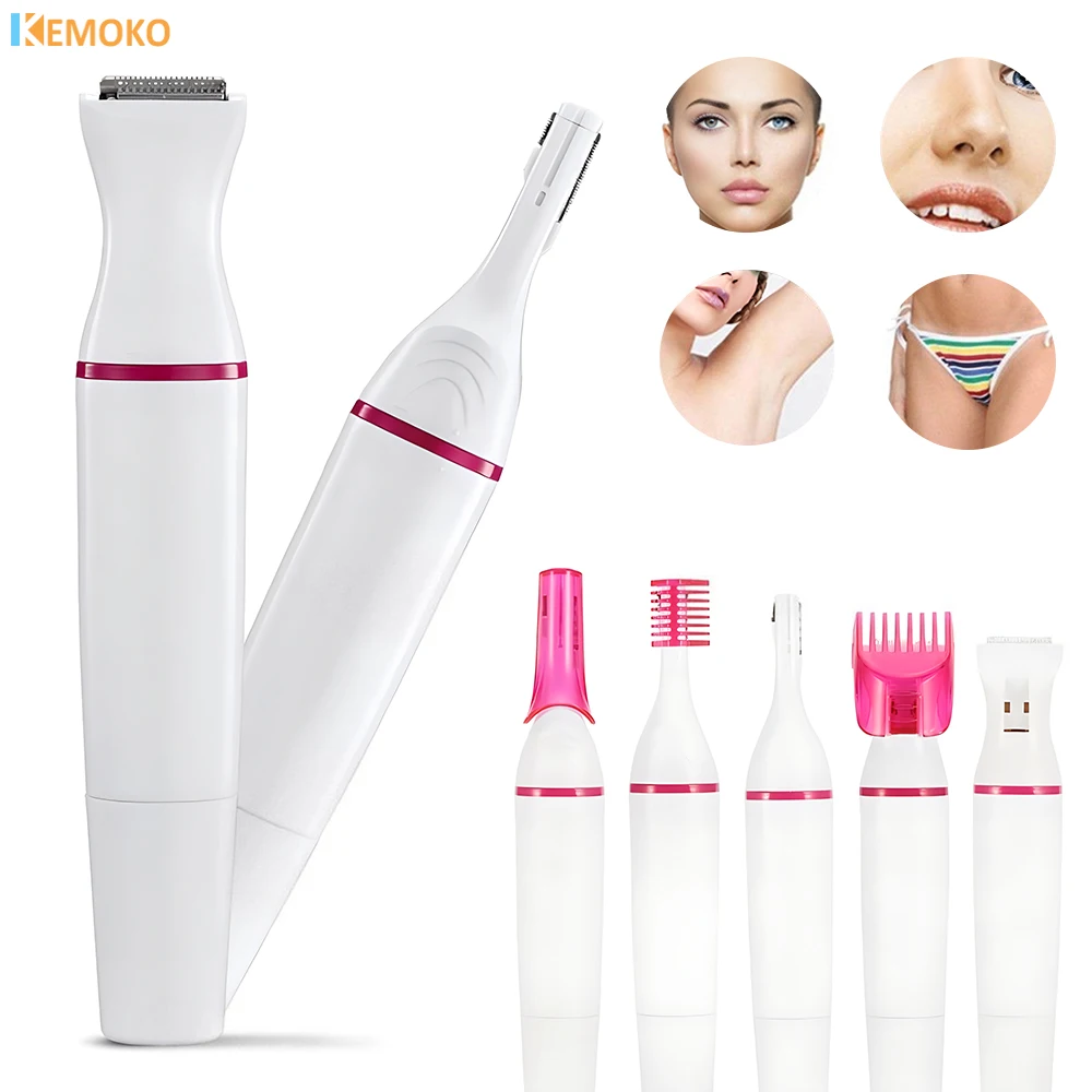 5 In 1 Body Hair Remover Epilator Armpit Electric Razor Clipper Shaver Trimmer Women Bikini Hair Leg Hair Pubic Hairs Trimmer electric hair remover women body shaver used wirelessly waterproof instant pain safe epilator facial armpit hair removal kit