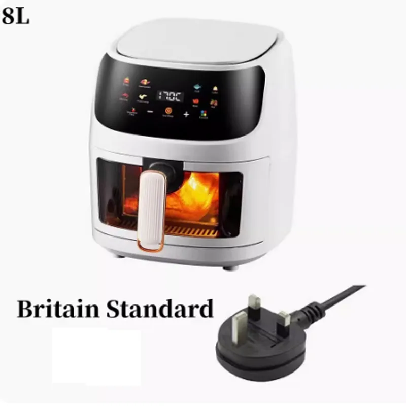 New 8L Stainless Steel Large-Capacity Air Fryer Household Visual Electric Oven Oil-Free Multifunctional Home Black White Green 3