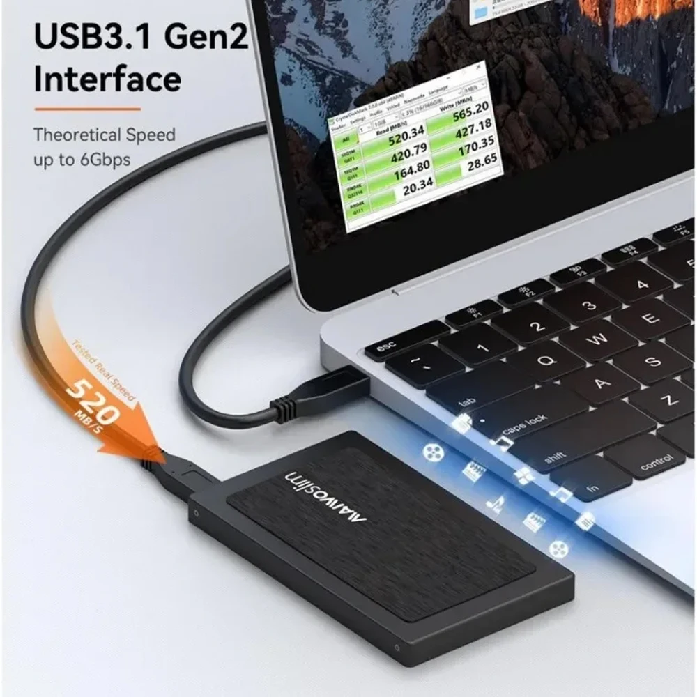 마이워 2.5인치 SATA HDD/SSD 케이스 타입-C 포트 10Gbps 알루미늄 외장 하드 드라이브 박스 (SSD 디스크 HDD 인클로저, UASP 지원)
