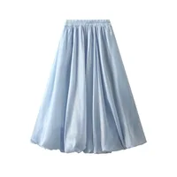 New In 2025 Summer Skirt For Women Bud Korean Fashion Sweet Female Luxury Design Solid Color Midi Long Elegant Skirts 1