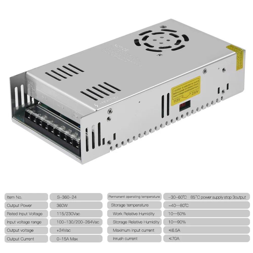 Power Supply Transformer Switch AC110V/220V DC12/24V 40/30/20/15A 240/480W Switching Power Regulated for Ender 3 3D Printer Part ac 110v 220v to dc 24v 10a 240w regulated led switching power converter supply lighting transformer 3 sets of outputs metal case