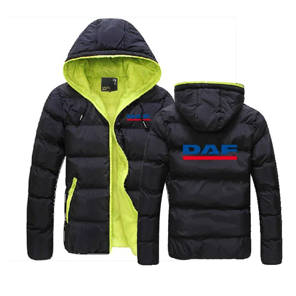 

2024 DAF TRUCKS COMPANY TRUCKER LOGO Men's New Fashion Winter Printing Coats Color Block Zipper Hooded Cotton Padded Warm Jacket