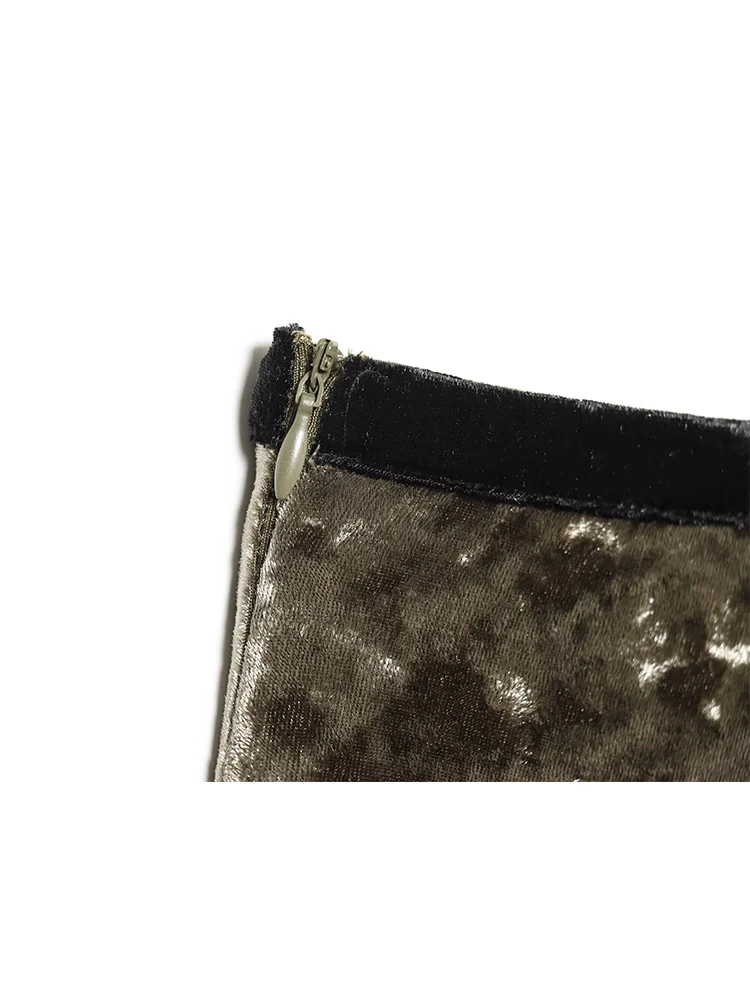 TFMLN Elegant Velvet Midi Skirts For Women Solid Lace Hem Splicd New High Waist Long Skirt Casual Streetwear Chic Lady Skirts