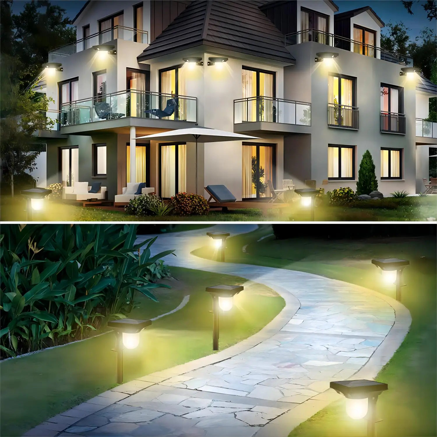 Foco de luz LED Solar para jardín, lámpara de pared impermeable con 3 modos de inducción del cuerpo humano, ideal para exteriores, iluminación de caminos y paisajes
