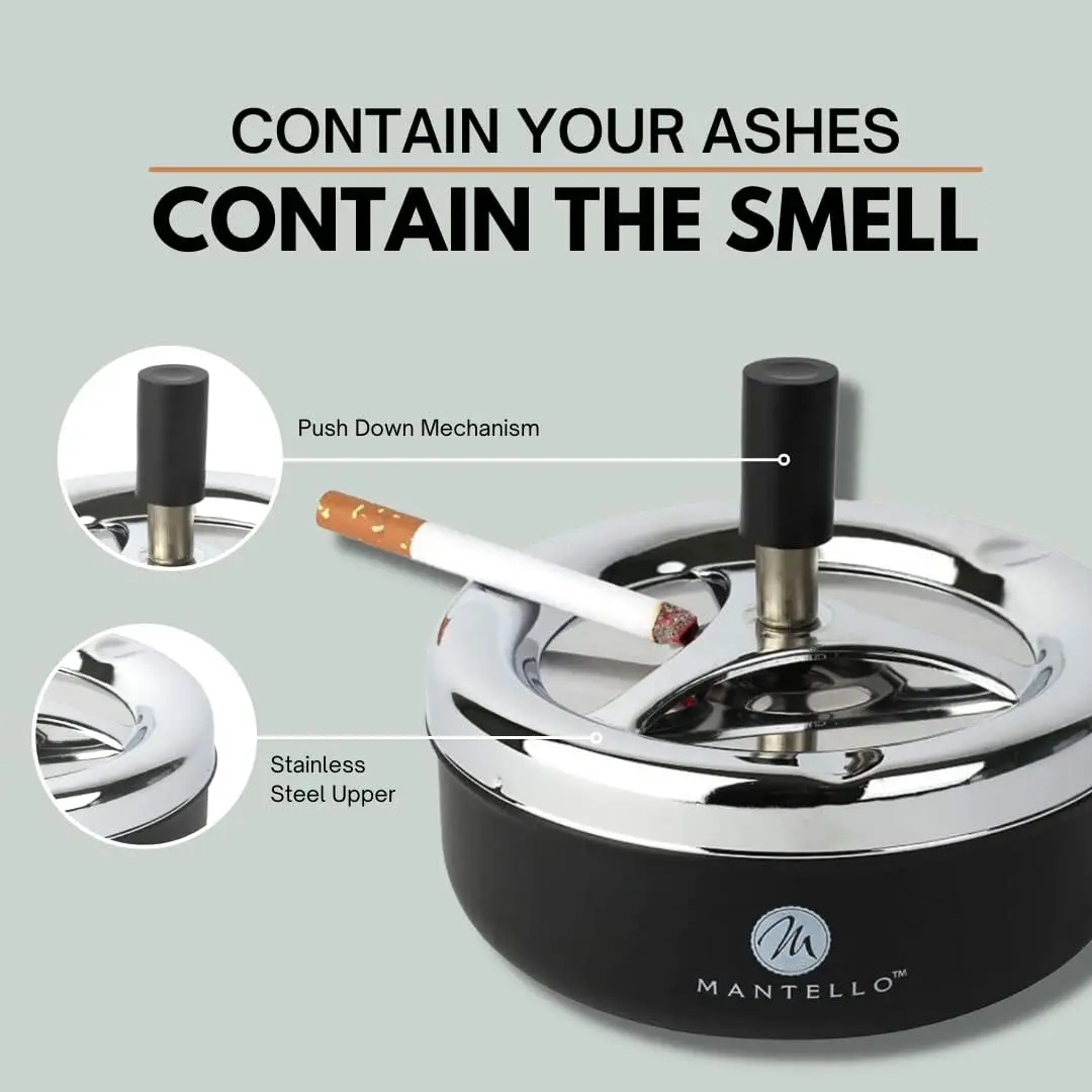 Metal Ashtray Round Rotating Self-Clearing Smokeless Smoker Office For Men Cigar