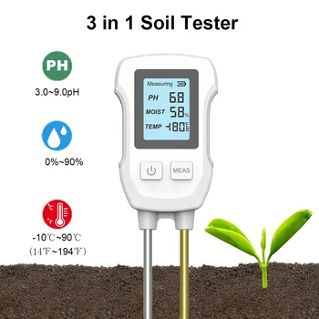 3in1 Soil Tester PH/Moisture/Temp Digital LCD Meter Heat-resistant Metal Sensor Humidity Monitor for Flower Plants Gardening 1