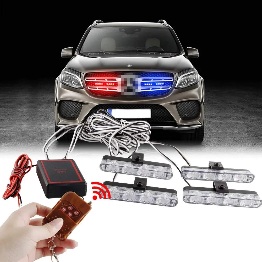Lot de 6 feux stroboscopiques LED pour voiture avec télécommande, 8