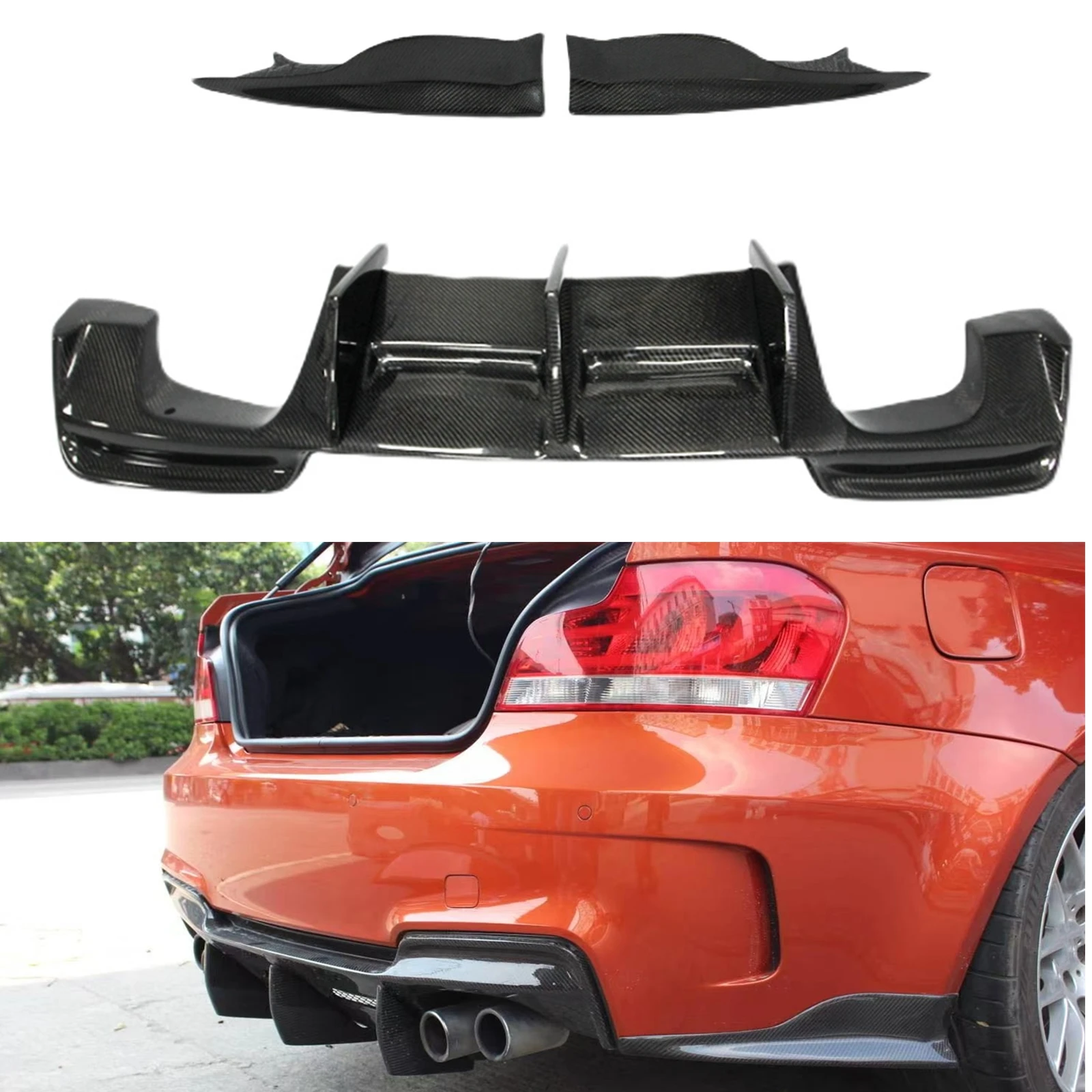 

Carbon Fiber Rear Lower Side Spoiler Lip Cover & Bumper Diffuser Guard Plate For BMW 1 Series E82 & E88 1M RZ Style