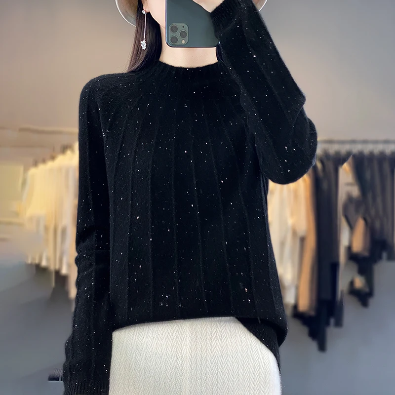 

Autumn Winter 2023 Half High Collar Pullover First-Line Ready-To-Wea Wool Knitwear Women's Fashion Casual Simple Solid Sweater