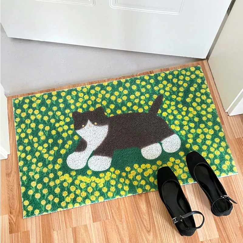 

Cartoon Cute Cat Pattern Entry Carpets Silk Circle Floor Mat Can Be Cut To Enter The Door Anti-slip Rug Door Scraping Mats 양탄자