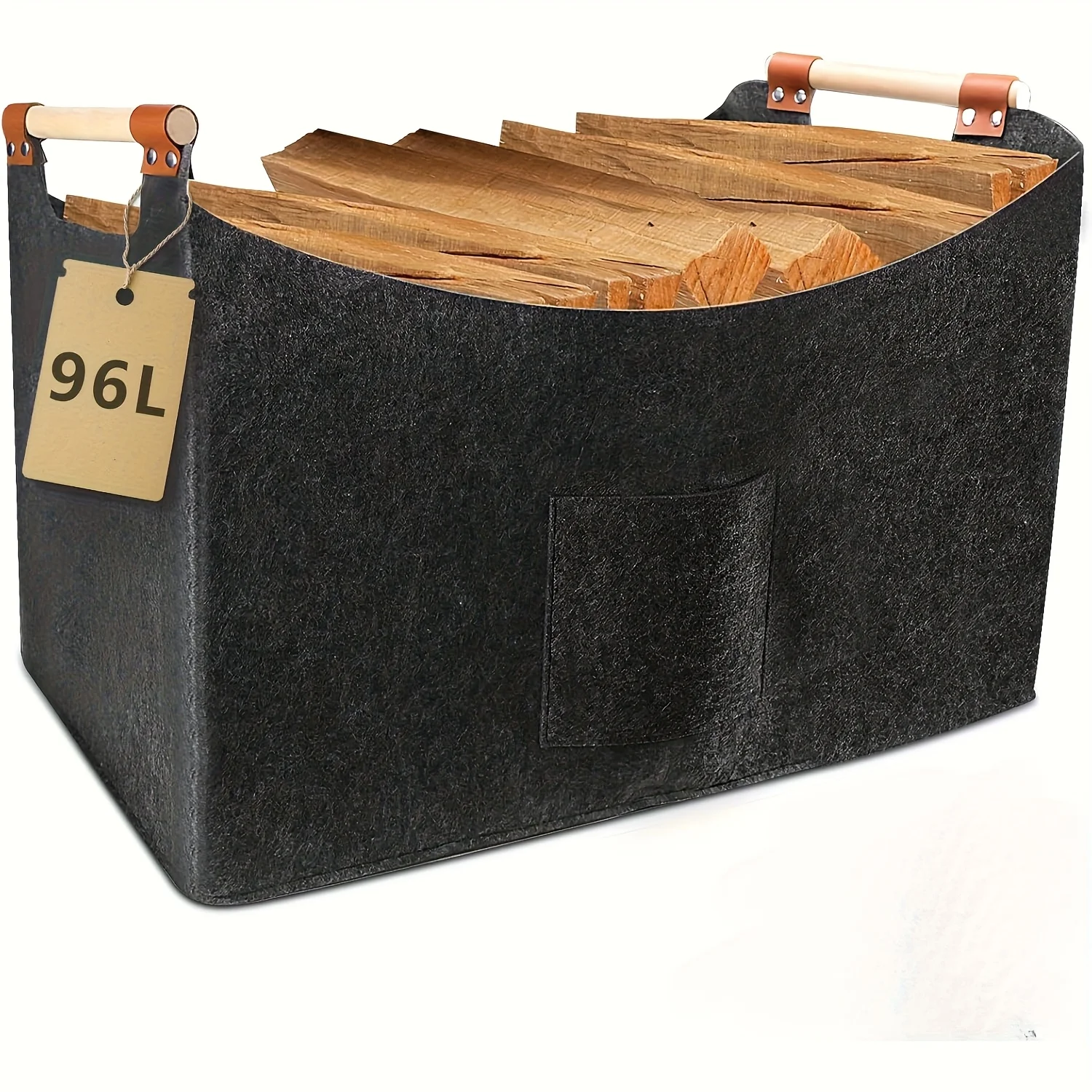 XXL Foldable Firewood Basket with Fleece Lining & Wooden Handles 6