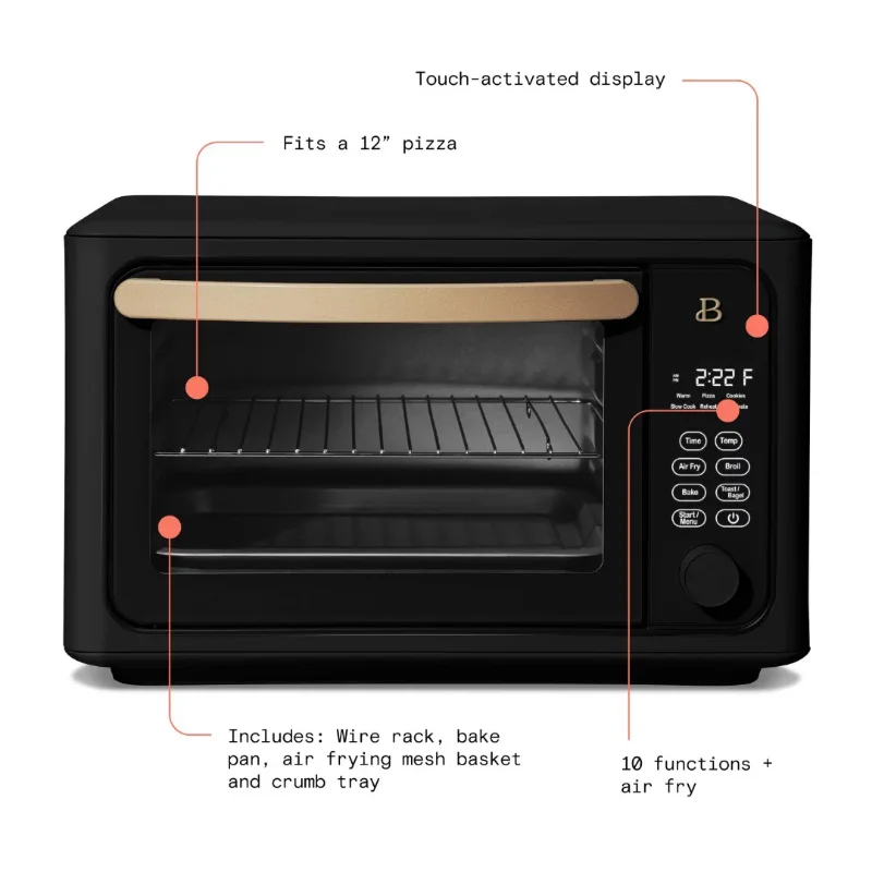 Beautiful 6 Slice Touchscreen Air Fryer Toaster Oven, Black Sesame by Drew Barrymore 3