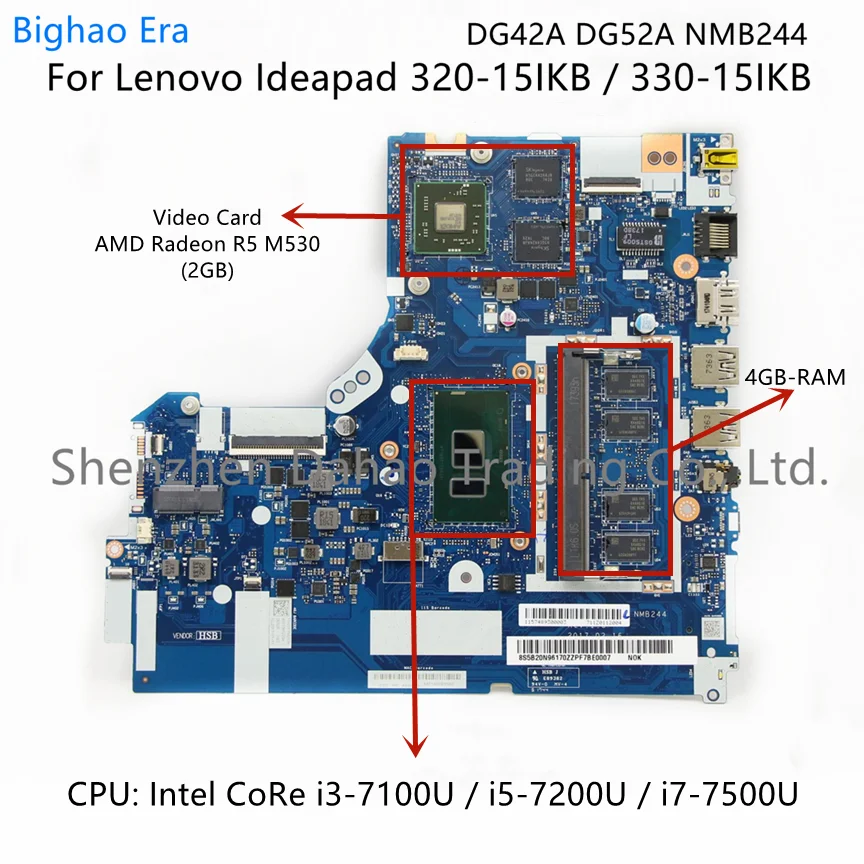 

DG42A DG52A NMB244 NM-B244 For Lenovo 320C-15IKB 330-15IKB Laptop Motherboard With i3 i7 i5-7200U CPU R5 M530 2GB-GPU 4GB-RAM