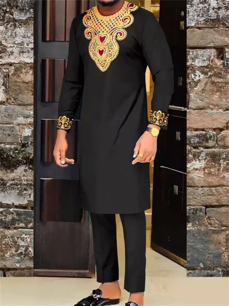 Men's black gold fashion luxury two-piece suit