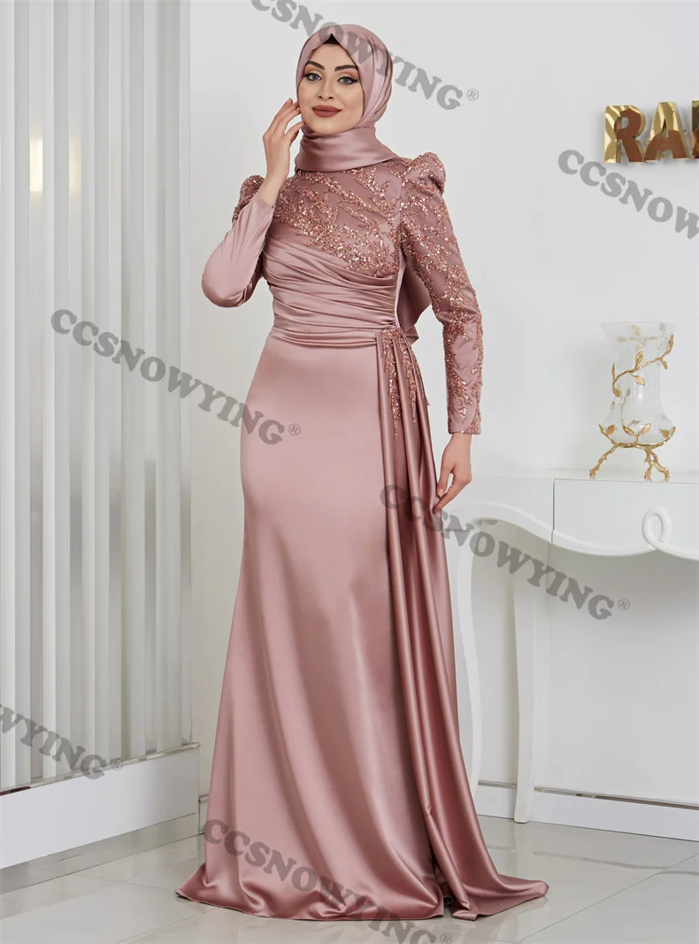 

Атласные вечерние платья в мусульманском стиле с аппликацией из бисера, женское официальное платье для Исламской вечеринки, Арабский кафтан, платье для вечеринки