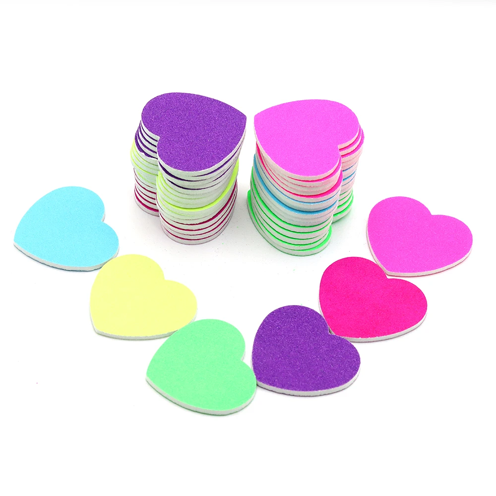 100 Pcs/Lot Mini Heart Nail File Products Sandpaper Reuse Nails File Tools Grit 180/180 Suitable Professional/Personal/Carpentry