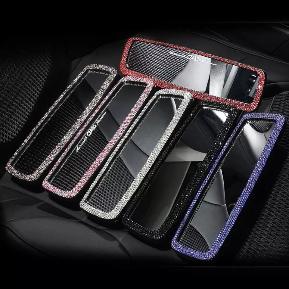 Rhinestone rearview mirror decor fashion car interior charm crystal bling diamond rear view mirror cover auto accessories rearview mirror cover