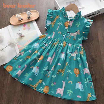 Bear Leader Cartoon Print Baby Girls Princess Dress New Fashion Summer Floral Toddler Kid Party Clothes Children Vestido 1