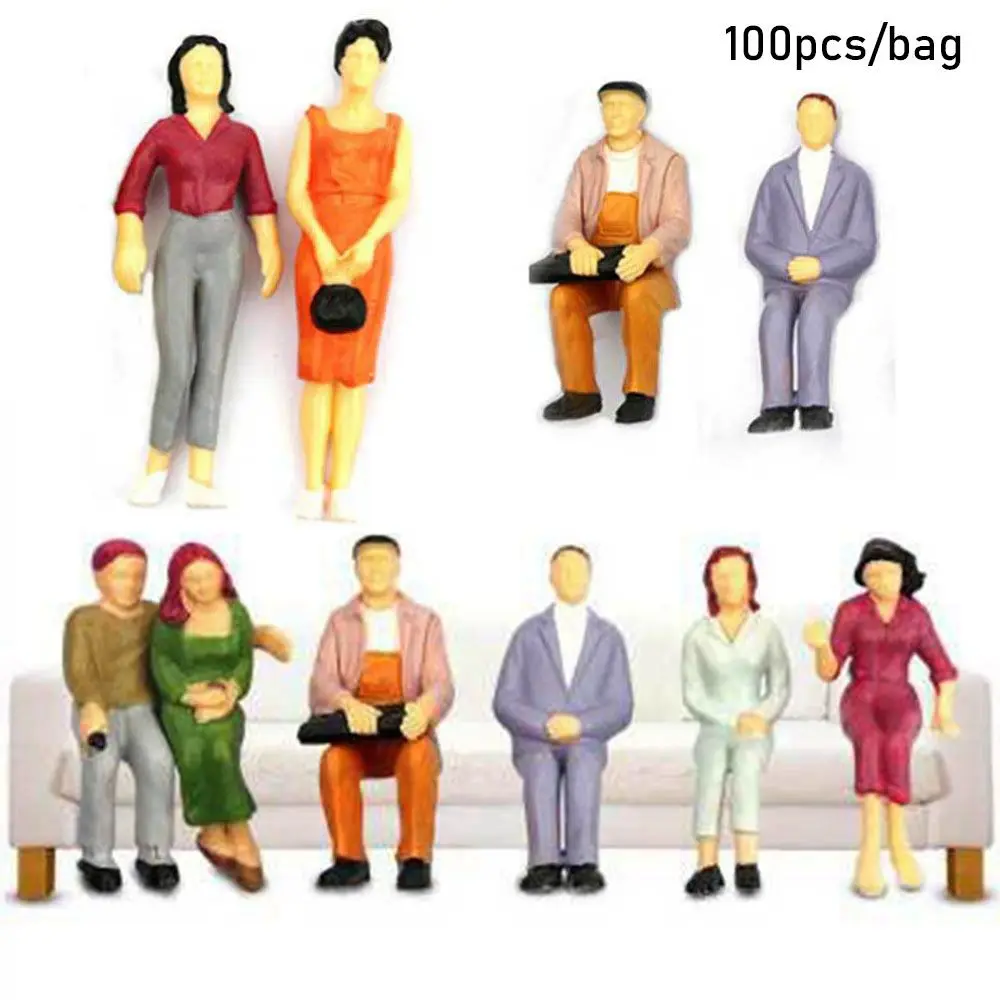 FRTmvg Lot De 100 Figurines Peintes Multicolores – Échelles 1:100 à 1:50, Poses Mixtes Pour Dioramas Et Trains Miniatures