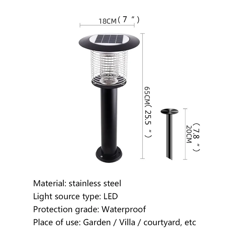 TEMOU Outdoor Solar Mosquito Killer Lamp Insect Kill Trap Repellent LED Lawn Light for Home Garden