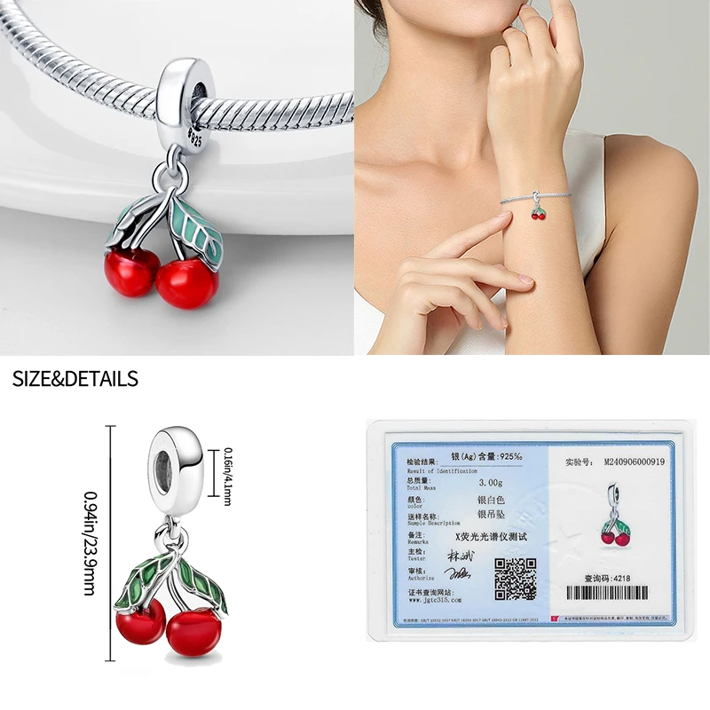 Charms Fit Pan Bracelets S925 Silver Color Strawberry Cherry Blueberries Fruit Sweet Original DIY Jewelry Birthday Fine Gifts 5