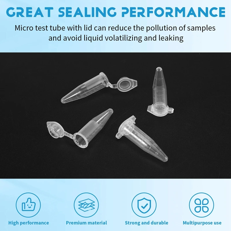 1000Pcs Mini Centrifuge Tubes 1.5Ml Raduated Clear Plastic Centrifuge Vials With Flat-Top Snap Cap