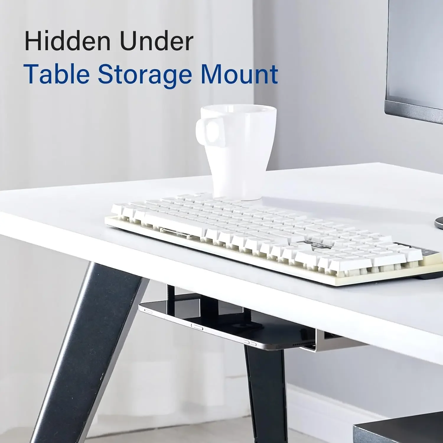Under Desk Laptop Mount Metal Under Desk Shelf Holder For Laptop Mac Mini Macbook Keyboard With Anti-Scratch Silicone laptop stand