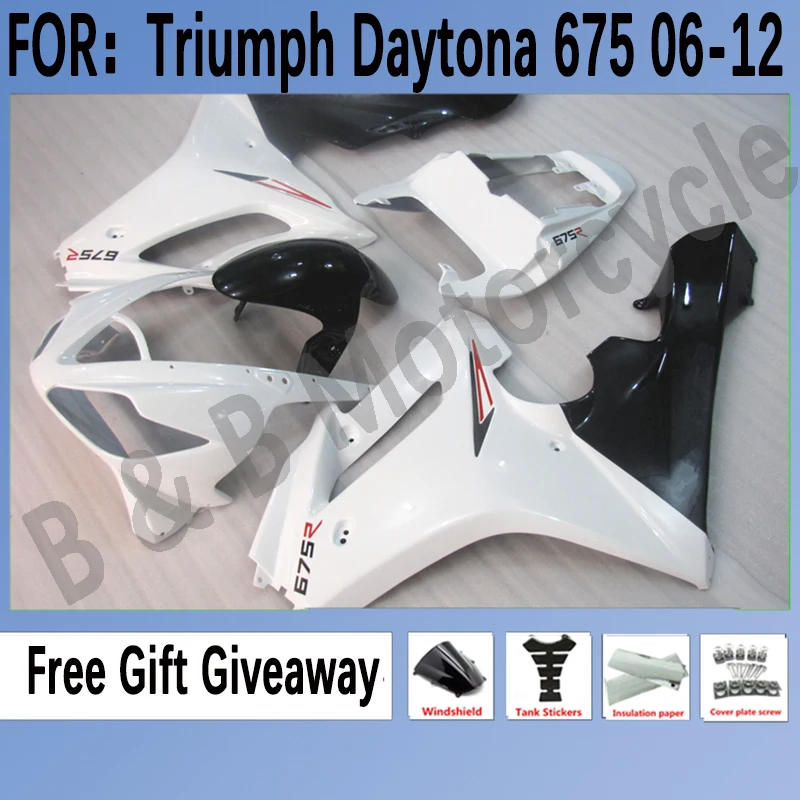 

Комплект обтекателей для мотоцикла Triumph Daytona 675 2006 2007 2008 2009 2010 2012 675R 2006-2012, Обтекатели для кузова белого и черного цвета