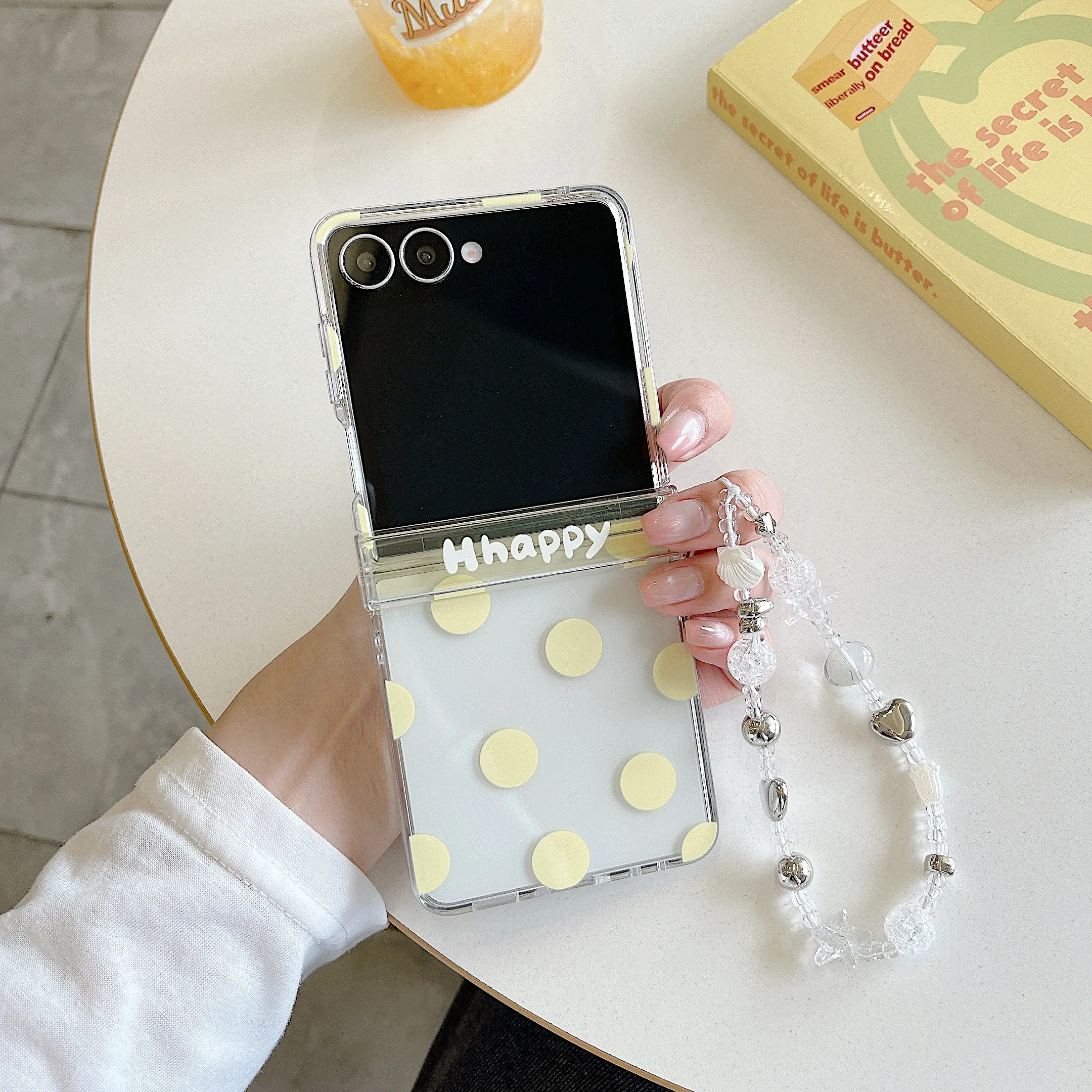 Colorful Polka Dot Design Phone Case with Chain Hinge and Clear Cover