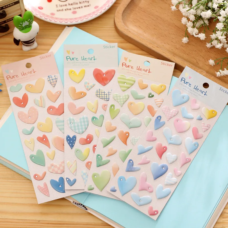 4 Sheets Colorful Heart Shape Stickers High Frequency Rhinestone