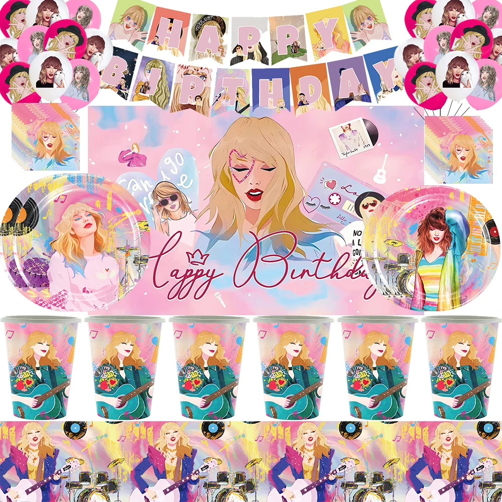 

Taylor Swift Theme Birthday Party Decoration Disposable Tableware Cup Plate Napkin Tablecloth Balloon for Kids Girls Baby Shower