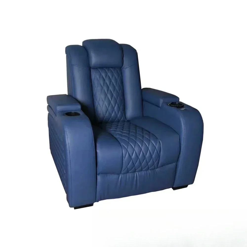 Power Reclining Home Theater Sofa – Dual Motor Genuine Leather Recliner Couch with Massage, USB, Refridgeration Cup Holders