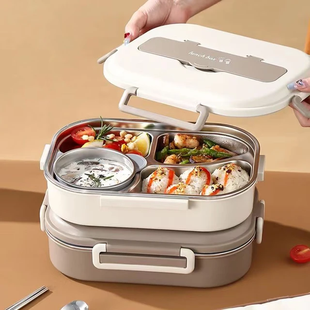 Fiambrera Portátil Bento Para Estudiantes, Fiambrera Térmica De 4  Compartimentos Y 3 Rejillas Para Alimentos, Fiambrera De Acero Inoxidable  304 Para Niños De 7,69 €