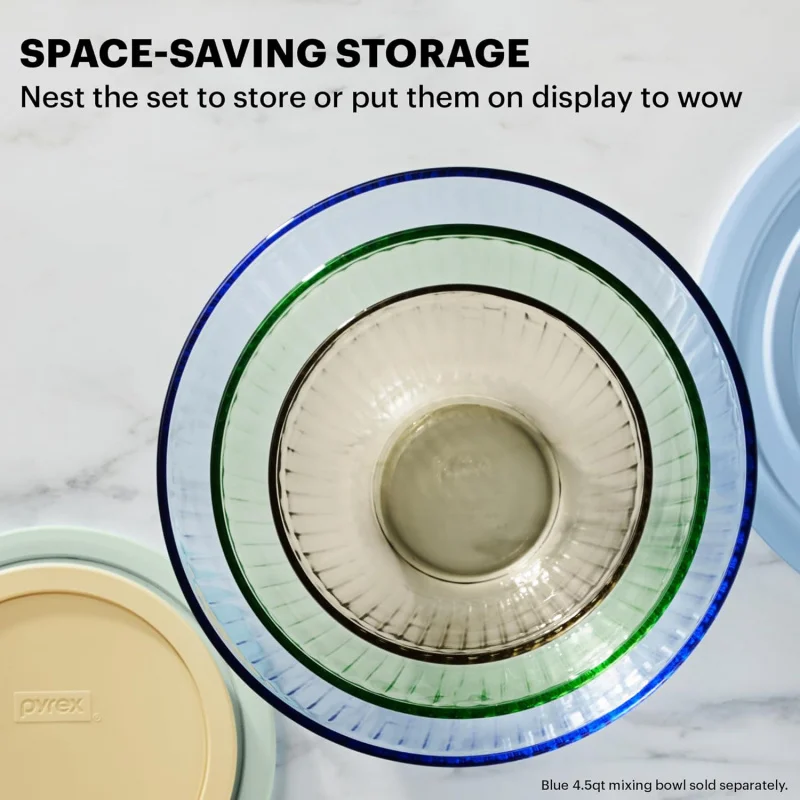 Sculpted Tinted Glass Mixing Bowl Set with Lids 4