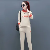 Ensemble de vêtements de sport décontractés en polaire épaisse pour femmes, taille plus, chaud pour l'hiver, amincissant, deux pièces, sweat-shirt et pantalon tendance 4