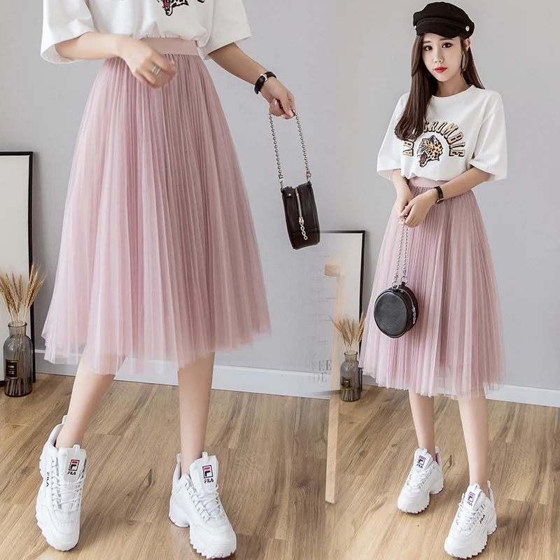 

Ladies Black Mesh Long Skirt Women Clothes Woman Casual OL Bilayer Splicing Skirts Girls Cute Skirts Female Clothing BPy51701