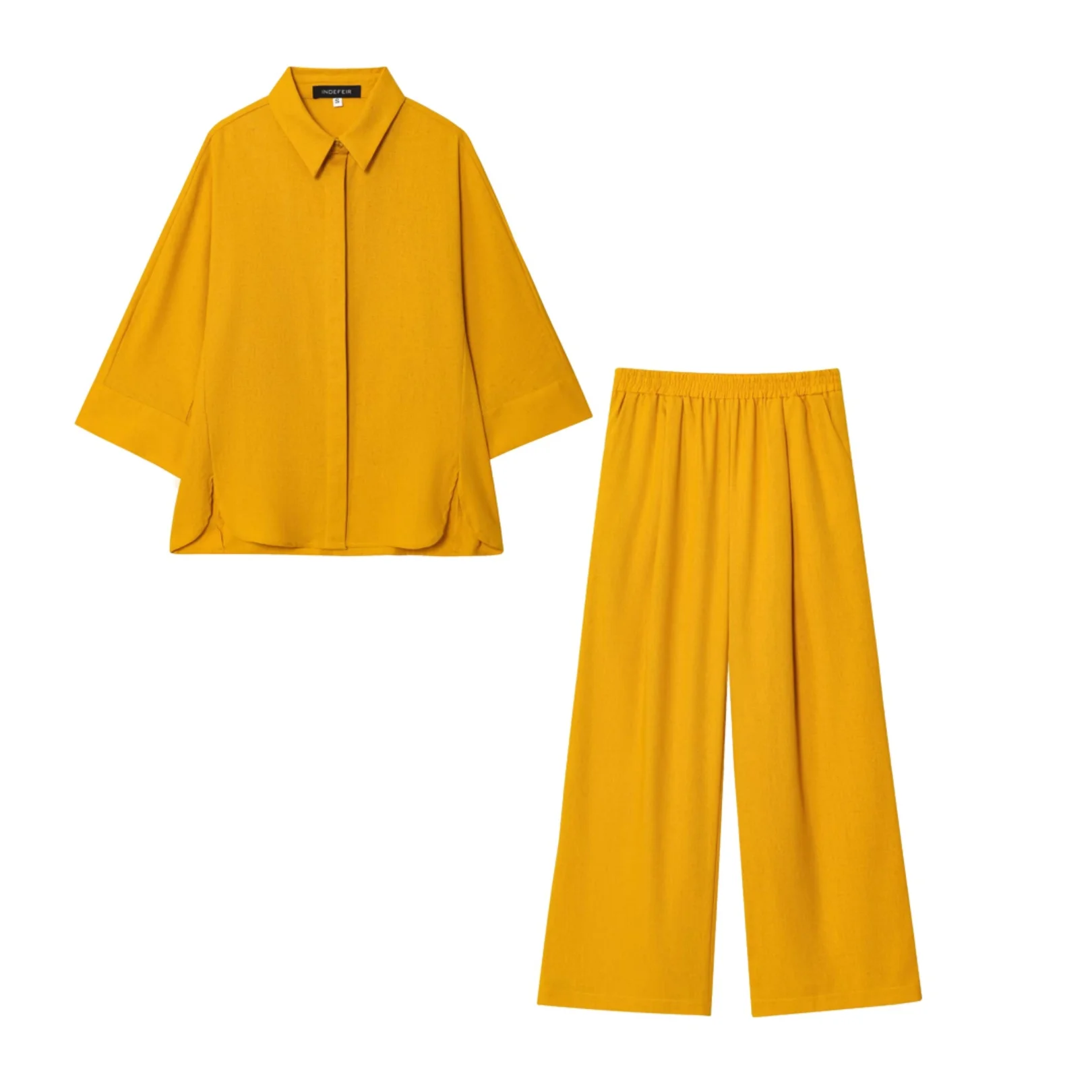 Women Shirt Pants Womens Casual Linen Long Sleeved Loose Shirt Or Buckle Elastic High Waisted Wide Leg Pants 2pes Pants Set