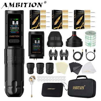 Ambition Soldier Max Kit Wireless Tattoo Machine Straight Rod Stroke 4.0mm Color Screen Billing Battery 2400mAh Coreless Motor