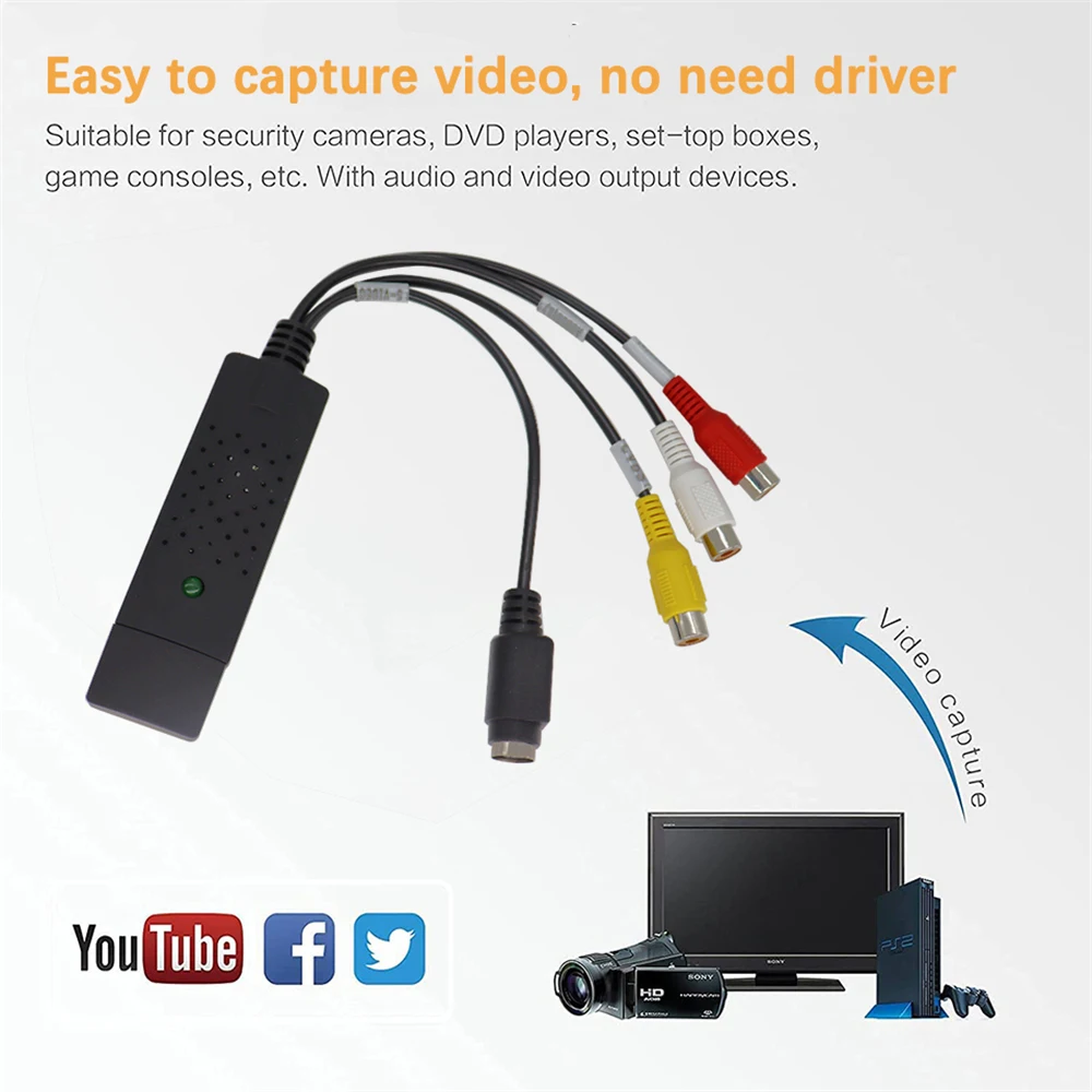 Video Capture Adapter USB2.0 Audio Video Capture Card Adapter TV Tuner Video Capture Converter Adapter Win7/8/XP/Vista USB Cable