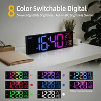 16" B Large Digital Wall Clock, Big LED Display with Remote, 8 RGB Color, Alarm, DST, Temperature for Living Room, Office 3