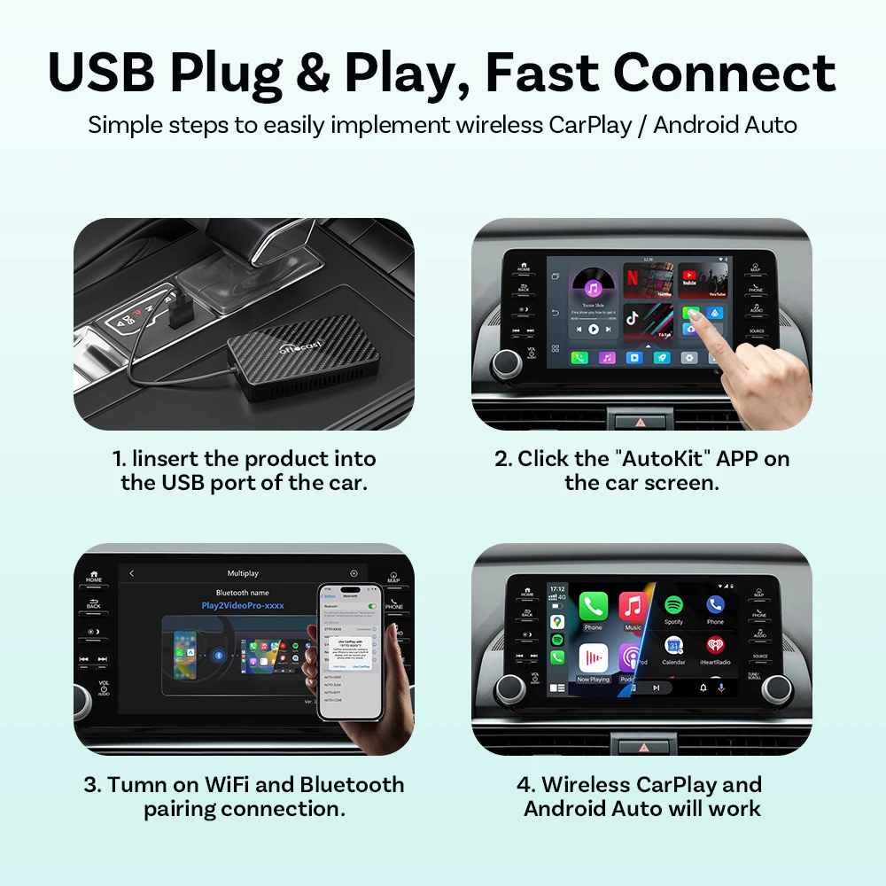 新型 Ottocast Play2Video Pro CarPlay Auto Play2Video Wireless CarPlay/ Android Auto All-in-one Adapter
