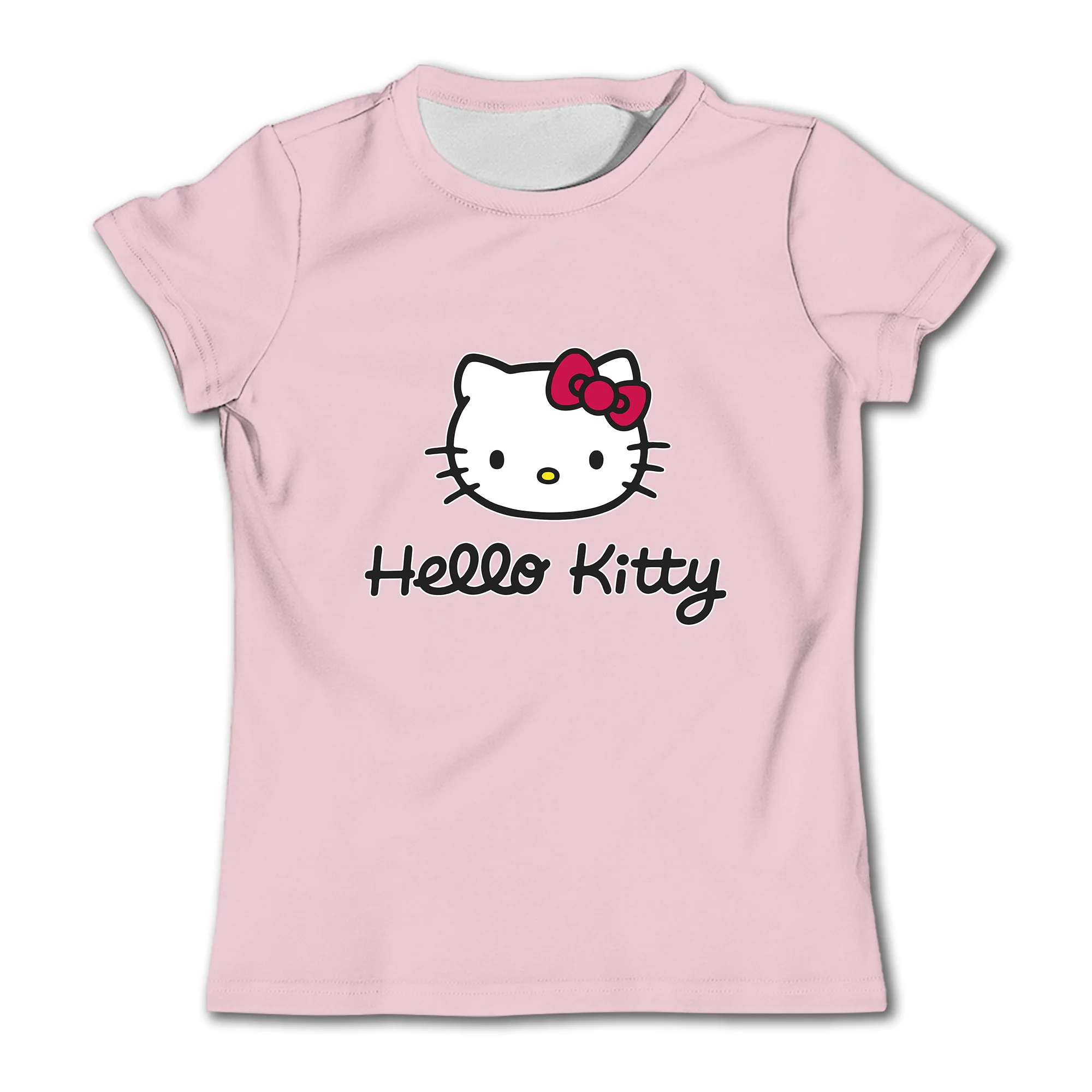 

Женский хлопковый топ Sanrio с коротким рукавом, милый модный топ с аниме Hello Kitty для девушек, с коротким рукавом, на лето
