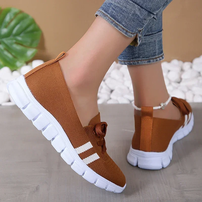 Women Shoes Women Sneakers Women Flats Casual Shoes Breathable Mesh Comfort Flats Orange Sneakers Women 2025 Autumn Lace Up Casual Loafers Shoes Soft Sole Non Slip Sports Shoes 43