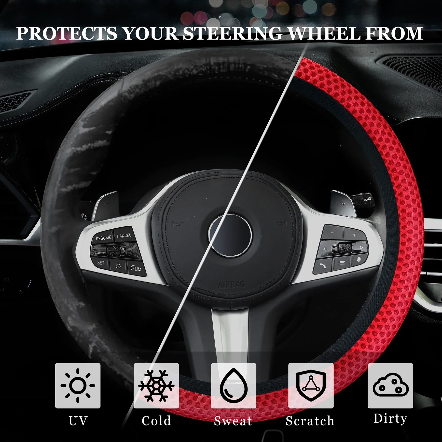 Steering Wheel Cover Universal Car Summer Ice Silk Breathable Non-slip Elastic Mesh