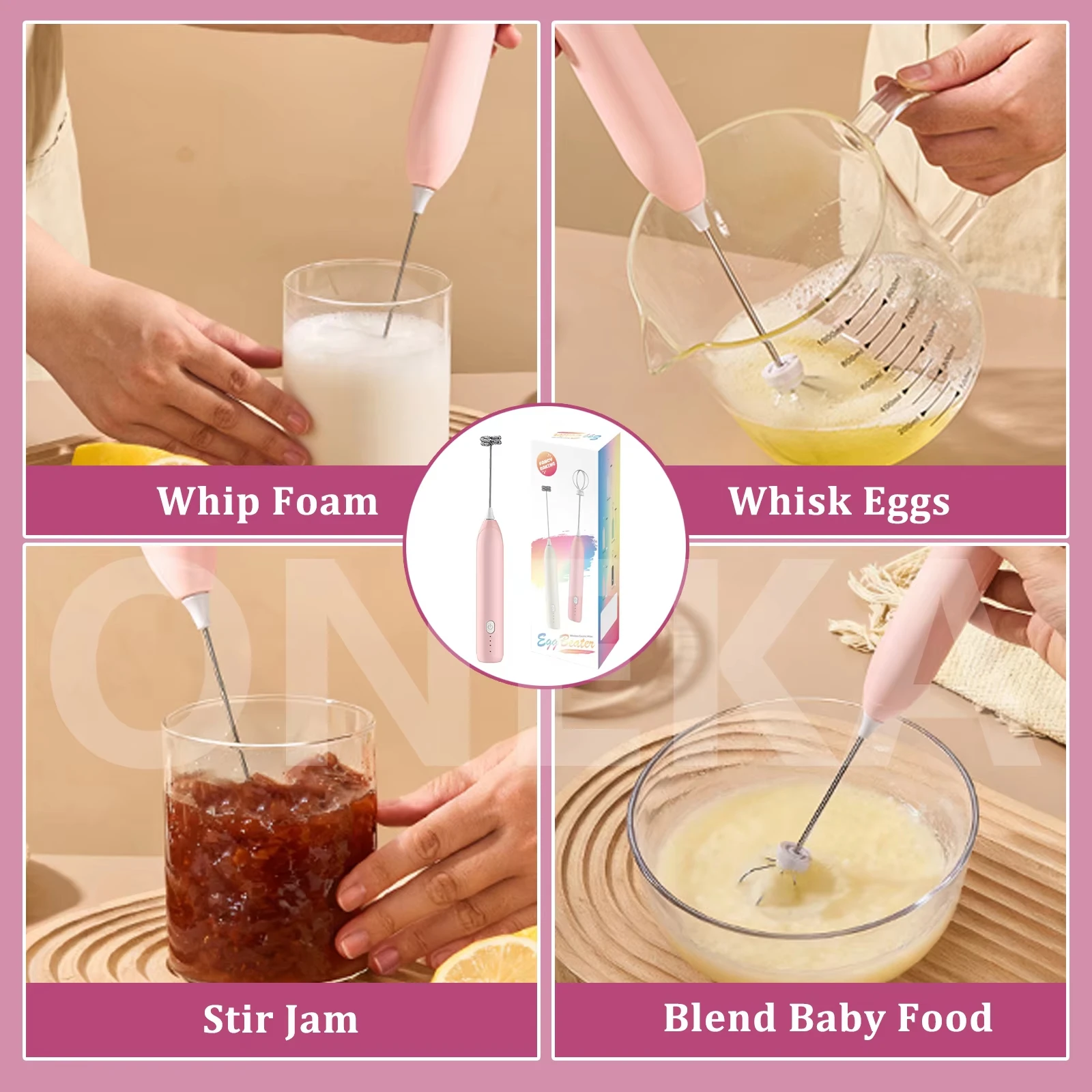 Wireless electric milk mixer -3 speed USB charging handheld foam maker egg beater for coffee cappuccino hot chocolate 3