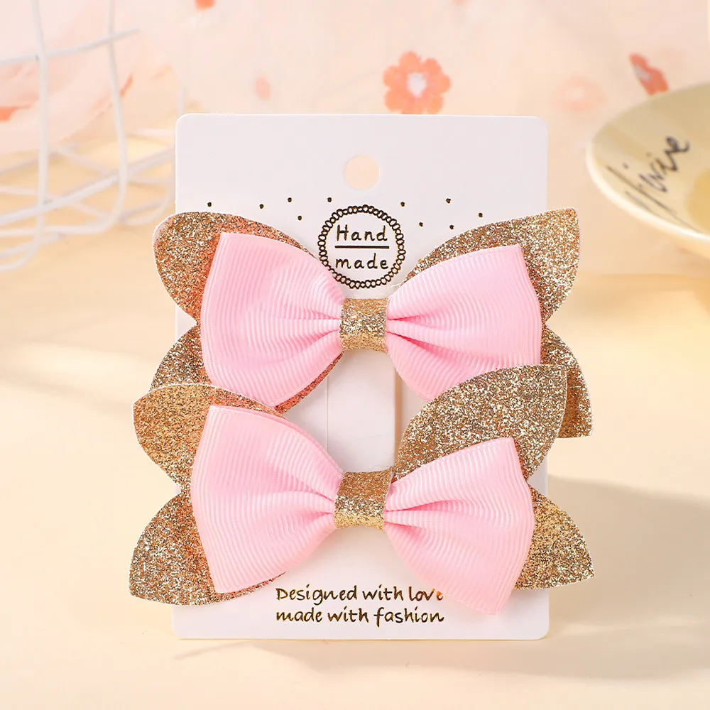 2 Stück/Set Cartoon Handgemachte Schleifen-Haarspangen Mädchen Pailletten BB-Clips Prinzessinnen-Haaraccessoires – Detail 7